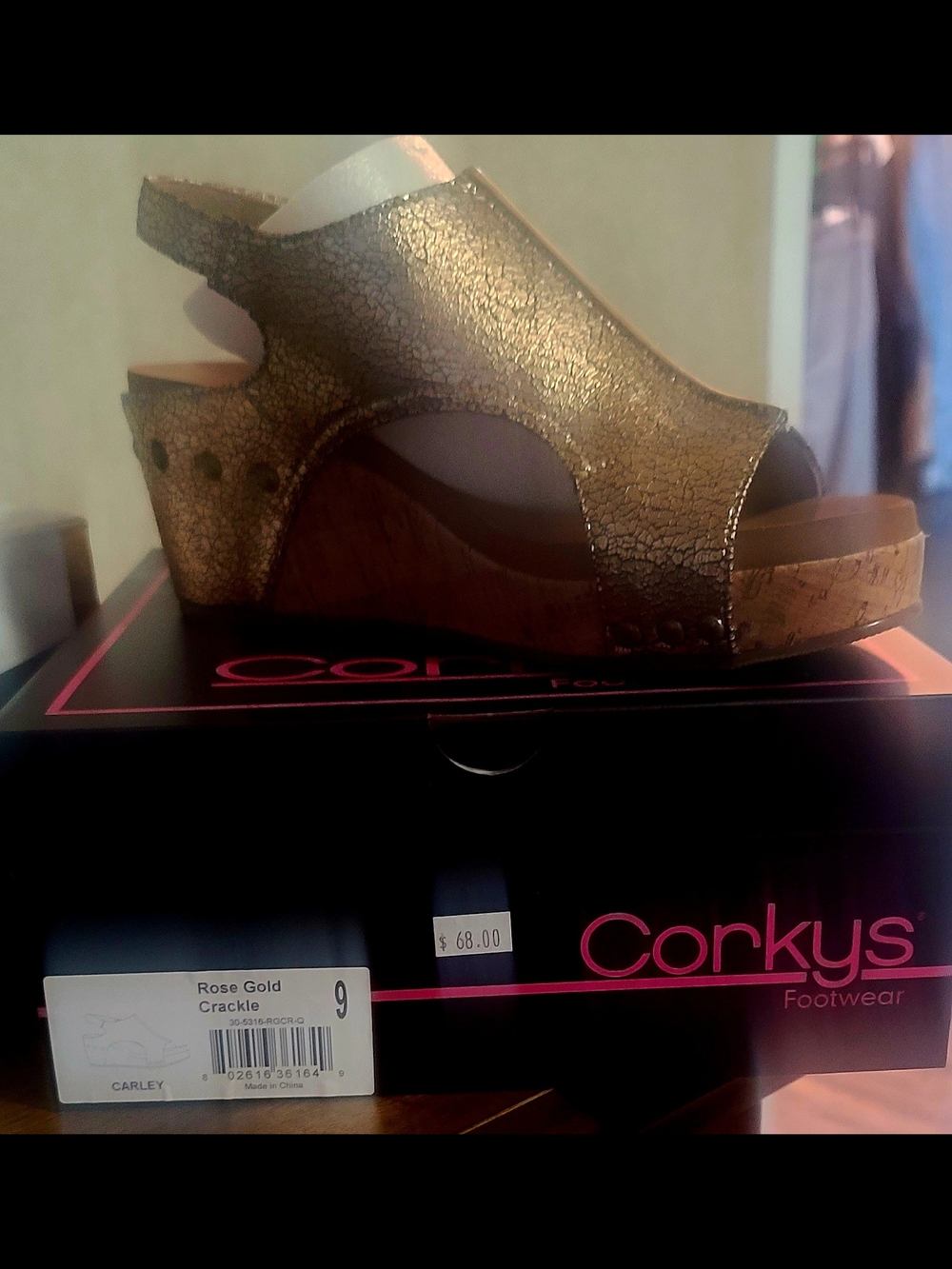 Corkys Rose Gold Crackle Wedge Sandal